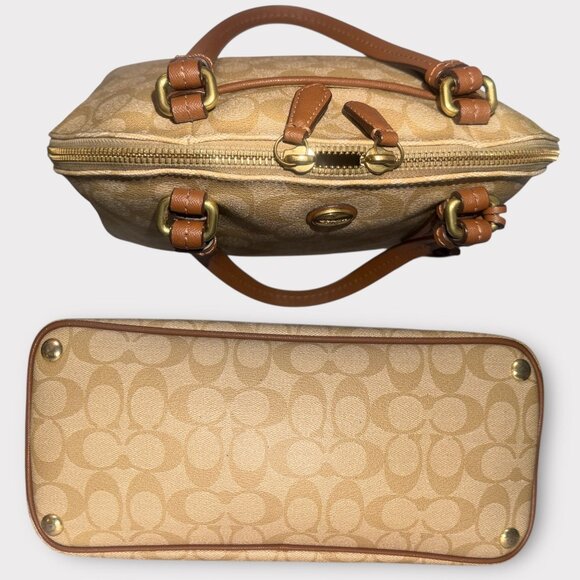 Coach Peyton Signature Cora Domed Satchel F24606 Khaki Coated Canvas Convertible - Picture 7 of 10